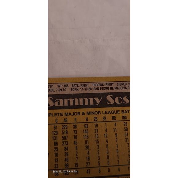 1990 Topps - Sammy Sosa #692 (RC) Error Card - Picture 3 of 15